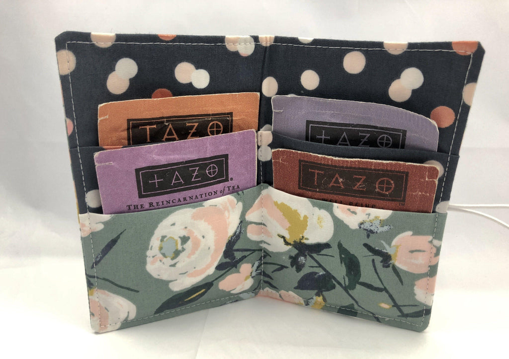 Travel Tea Bag Pouch, Teabag Wallet, Gift Card Holder, Purse Organizer, Blooms Pink - EcoHip Custom Designs