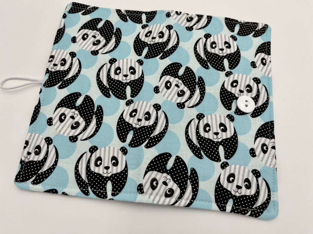 Blue Duplicate Checkbook Cover, Check Book Register, Duplicate Check Book Register, Fabric Checbook Cover - Panda Bear Blue