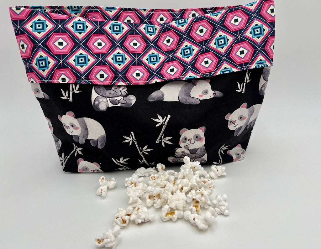 Reusable Popcorn Bag, Reusable Microwave Popcorn, Microwave Popcorn Cozy, Eco-Friendly Snack Holder - Panda Bear Family