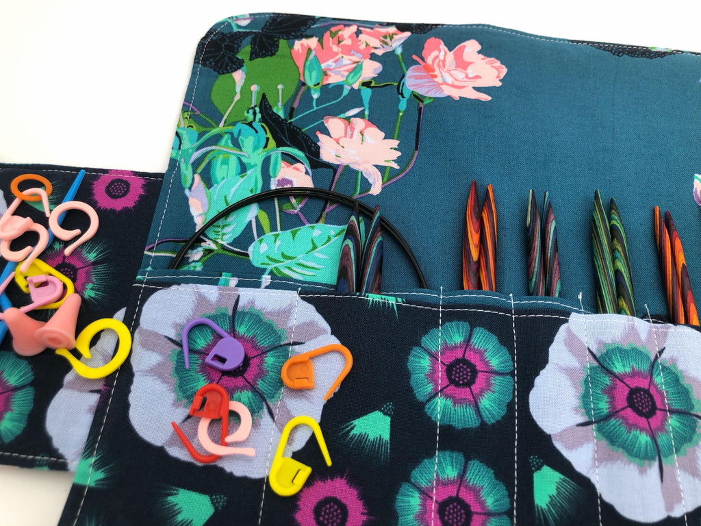 Teal Green Interchangeable Knitting Needle Case, Crochet Hook Roll, Notions Storage - EcoHip Custom Designs