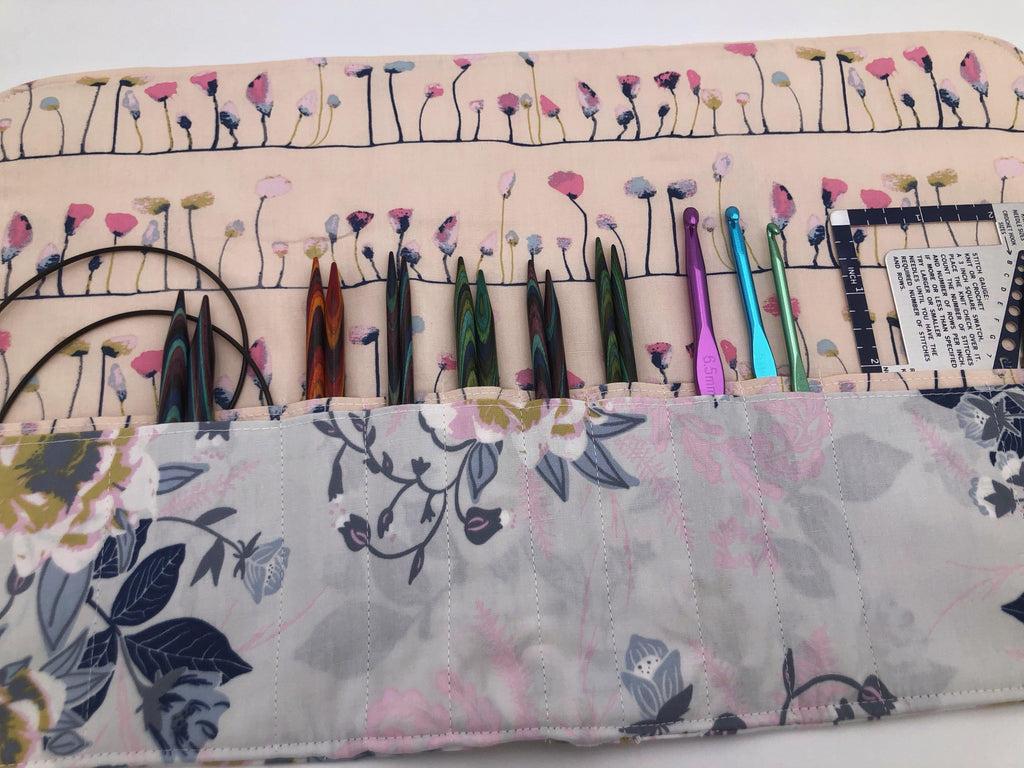 Pink Interchangeable Knitting Needle Case, Notion Storage, Crochet Hook Roll - EcoHip Custom Designs