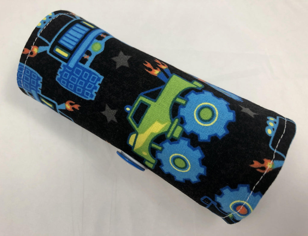 Monster Truck Crayon Roll, Boy's Travel Toy, Kid's Crayon Caddy, Big Trucks, Blue - EcoHip Custom Designs