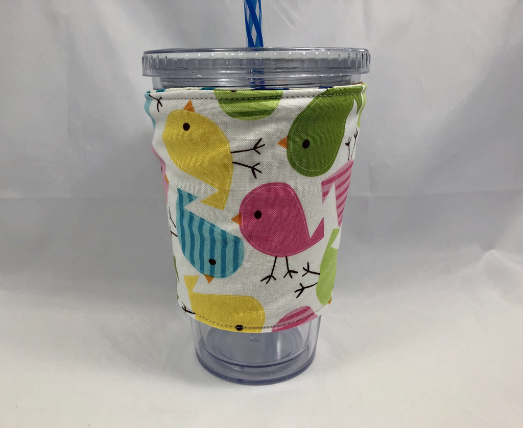 Birds Reversible Coffee Cozy, Insulated Coffee Cup Sleeve, Iced Coffee Cozy, Monkey - EcoHip Custom Designs