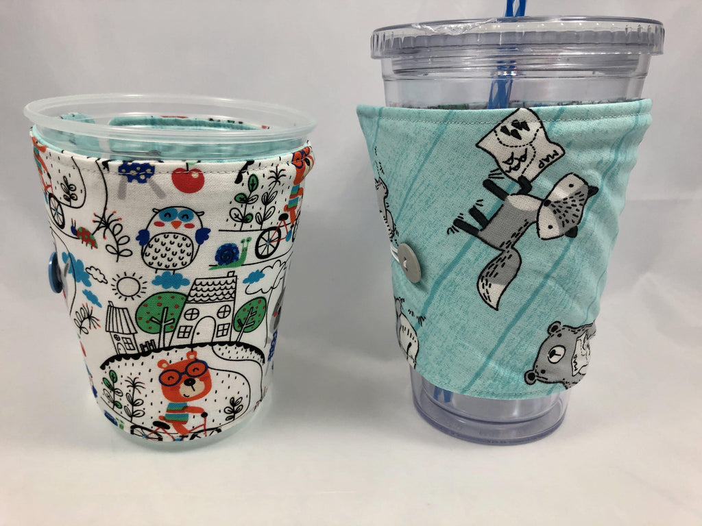 Dogs Reversible Coffee Cozy, Insulated Coffee Cup Sleeve,  Hot Drink Cozy, Animals - EcoHip Custom Designs