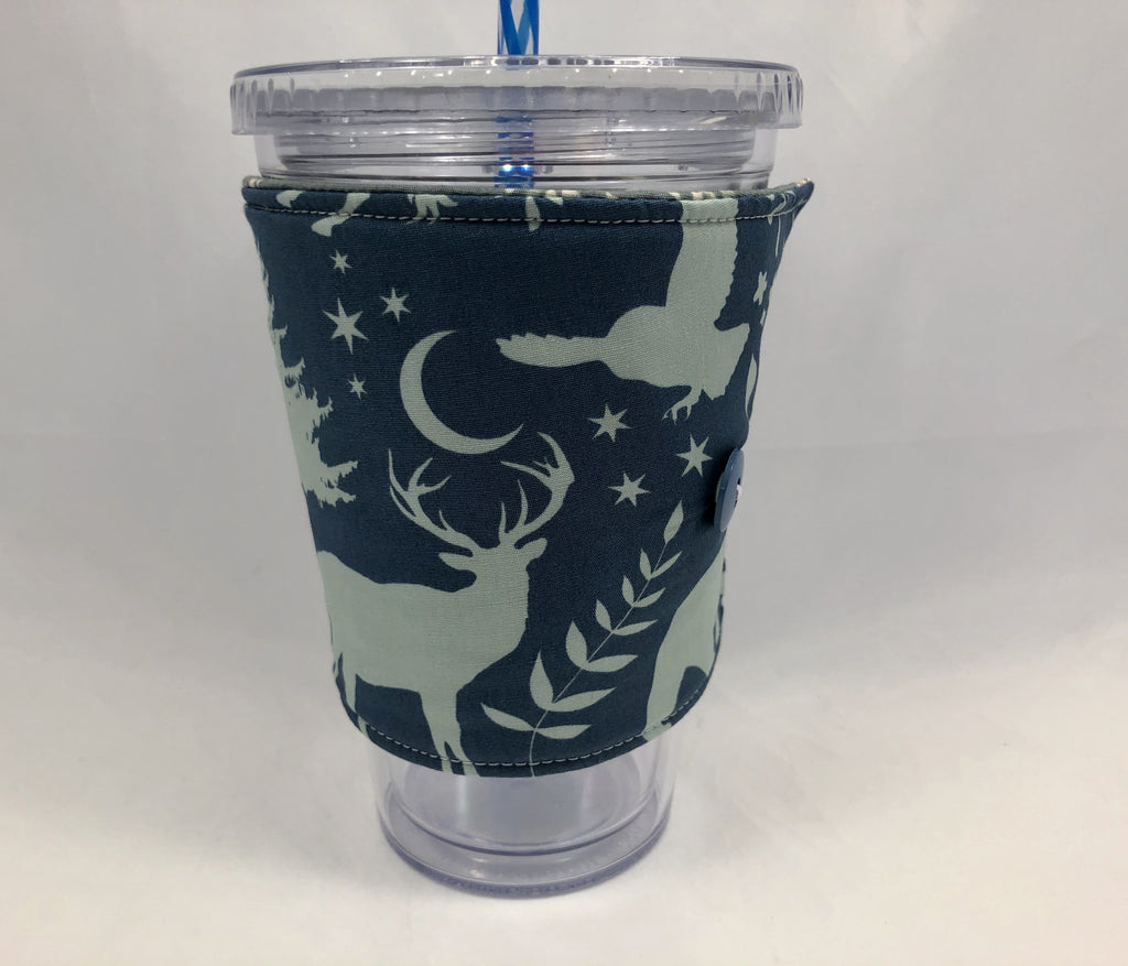 Animal Reversible Coffee Cozy, Iced Coffee Cup Sleeve, Hot Drink Cuff, Moon Glow - EcoHip Custom Designs