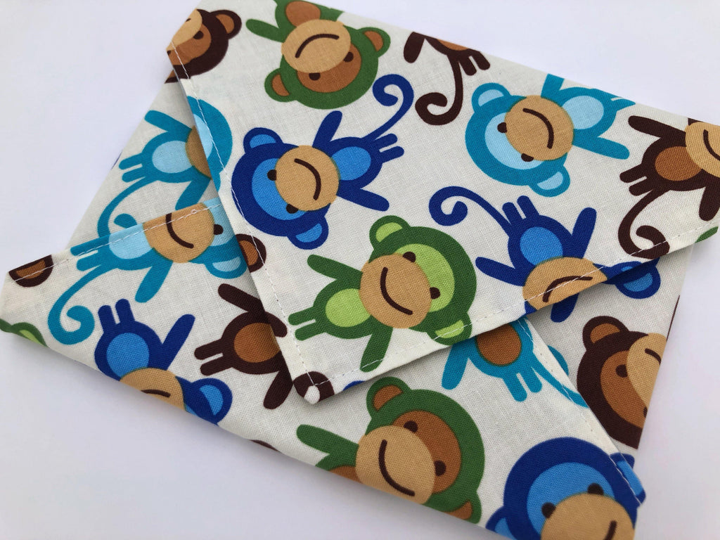 Monkey Sandwich Bag, Reusable Sandwich Wrap, EcoFriendly School Lunch Napkin, Blue - EcoHip Custom Designs