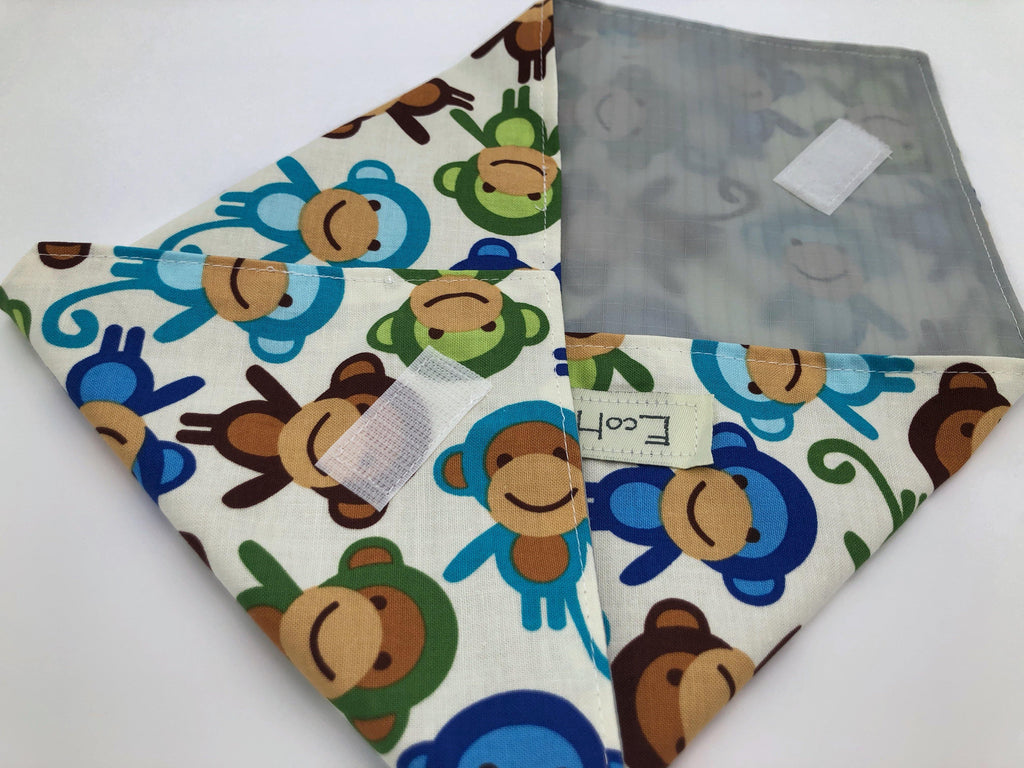 Monkey Sandwich Bag, Reusable Sandwich Wrap, EcoFriendly School Lunch Napkin, Blue - EcoHip Custom Designs