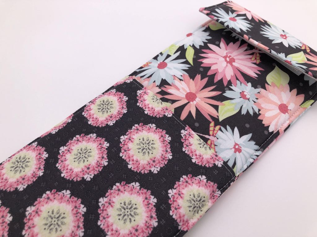 Pink Floral Curling Wand Case, Travel Flat Iron Cover, Heat Resistant Bag, Gray - EcoHip Custom Designs
