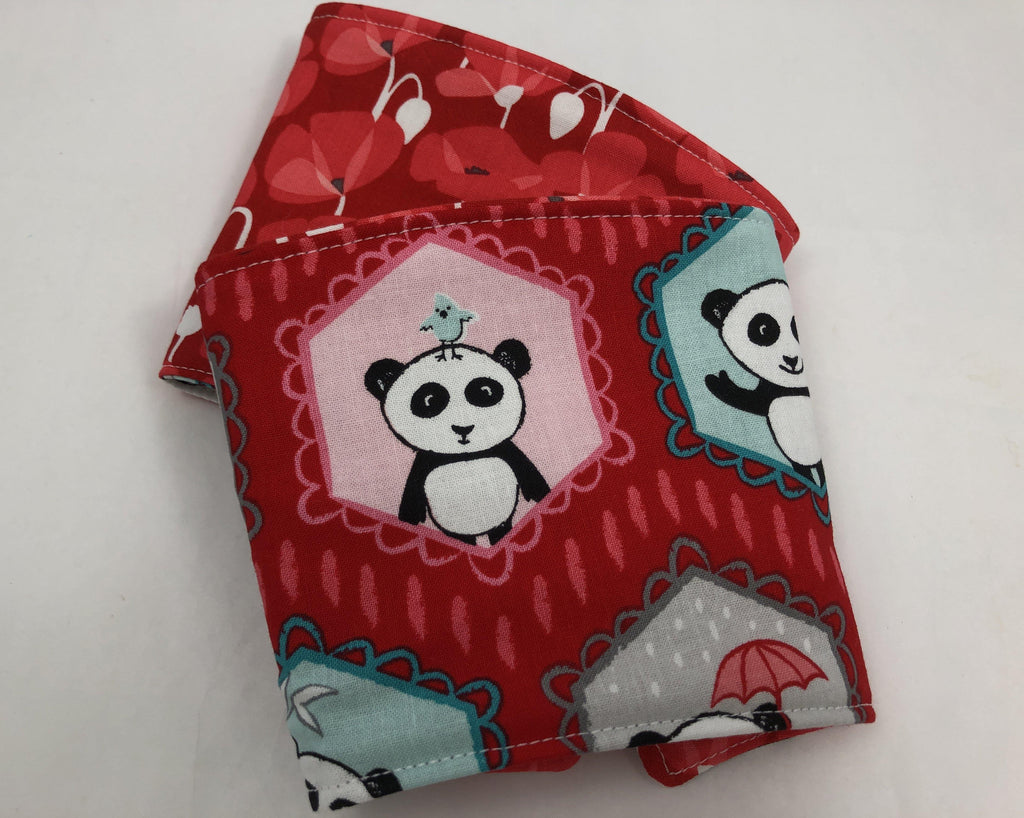 Panda Bear Reversible Coffee Cozy, Red Insulated Iced Coffee Sleeve, Cup Cozy - EcoHip Custom Designs