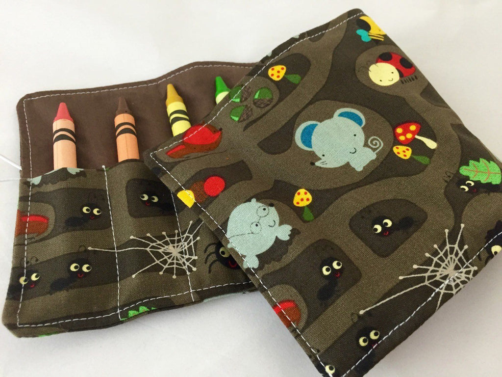 Animal Crayon Roll, Toddler Travel Toy, Kid's Crayon Case, Diaper Bag, Brown - EcoHip Custom Designs