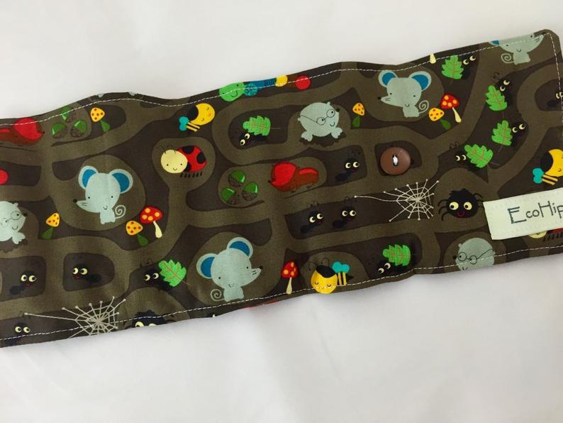 Animal Crayon Roll, Toddler Travel Toy, Kid's Crayon Case, Diaper Bag, Brown - EcoHip Custom Designs