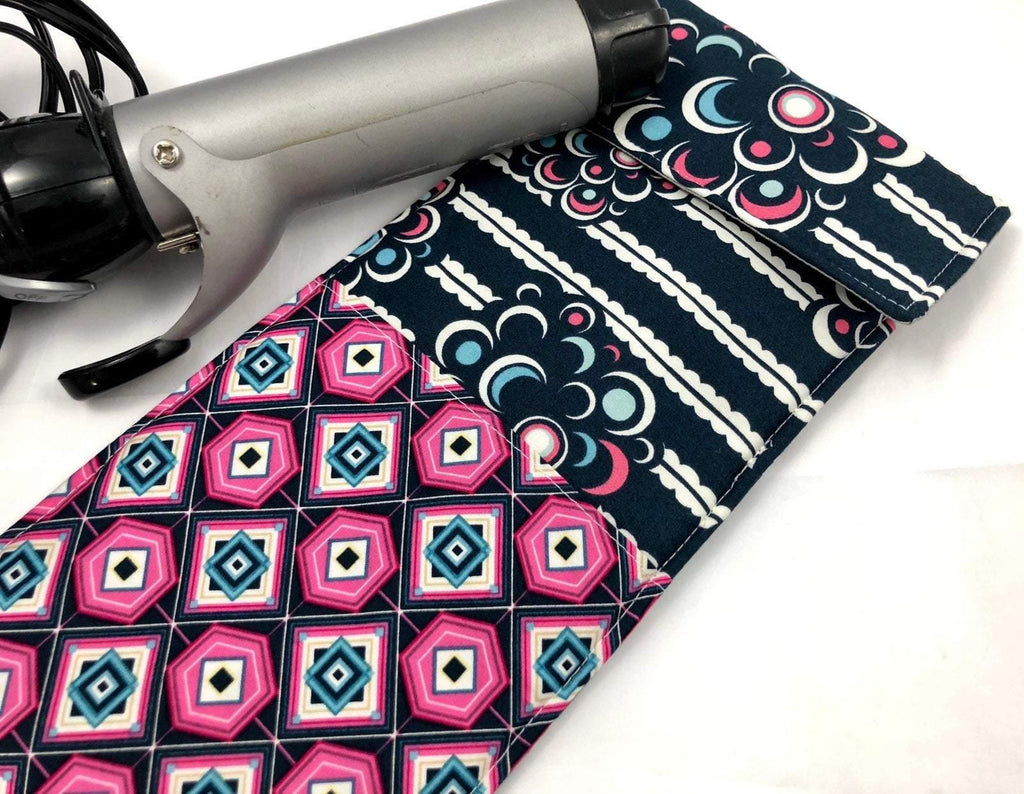 Blue Curling Iron Sleeve, Flat Iron Case, Travel Curling Wand Bag, Pink - EcoHip Custom Designs