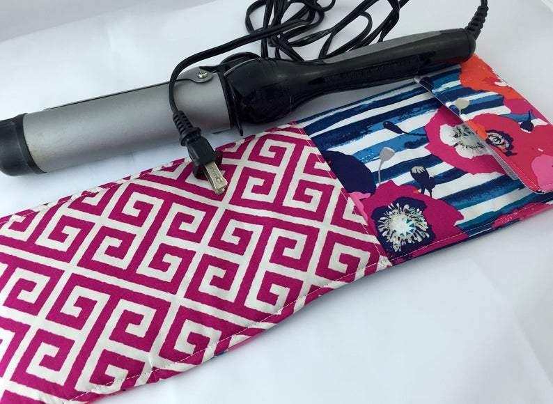 Blue Curling Wand Case, Travel Flat Iron Cover, Hair Straightener Sleeve, Red - EcoHip Custom Designs