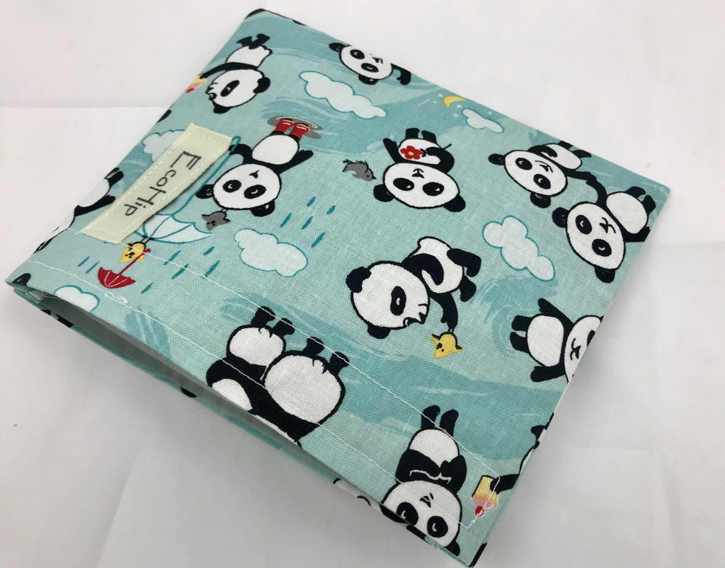 Blue Reusable Kid's Snack Bag, School Lunch Baggie, Panda Bears - EcoHip Custom Designs