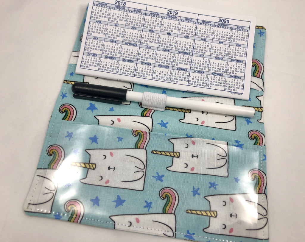 Checkbook Cover, Duplicate Check Book Register, Pen Holder, Unicorn, Cat - EcoHip Custom Designs
