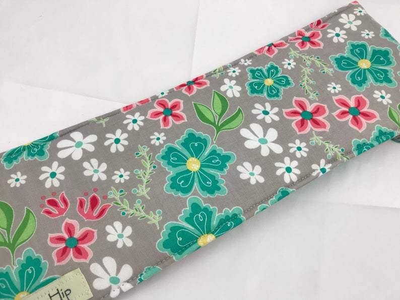 Deer Curling Iron Holder, Travel Flat Iron Cover, Curling Wand Case, Floral, Teal - EcoHip Custom Designs
