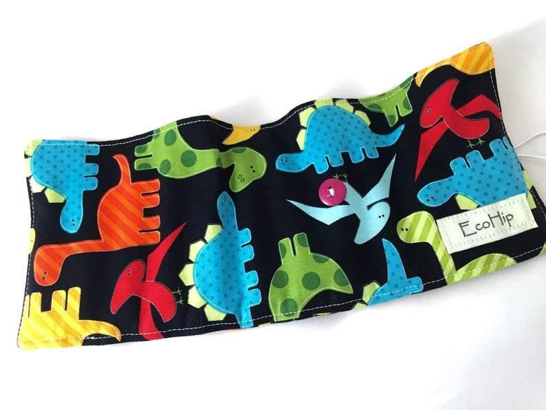 Dinosaur Crayon Roll, Toddler Travel Toy, Boy's Crayon Case, Crayon Wallet - EcoHip Custom Designs