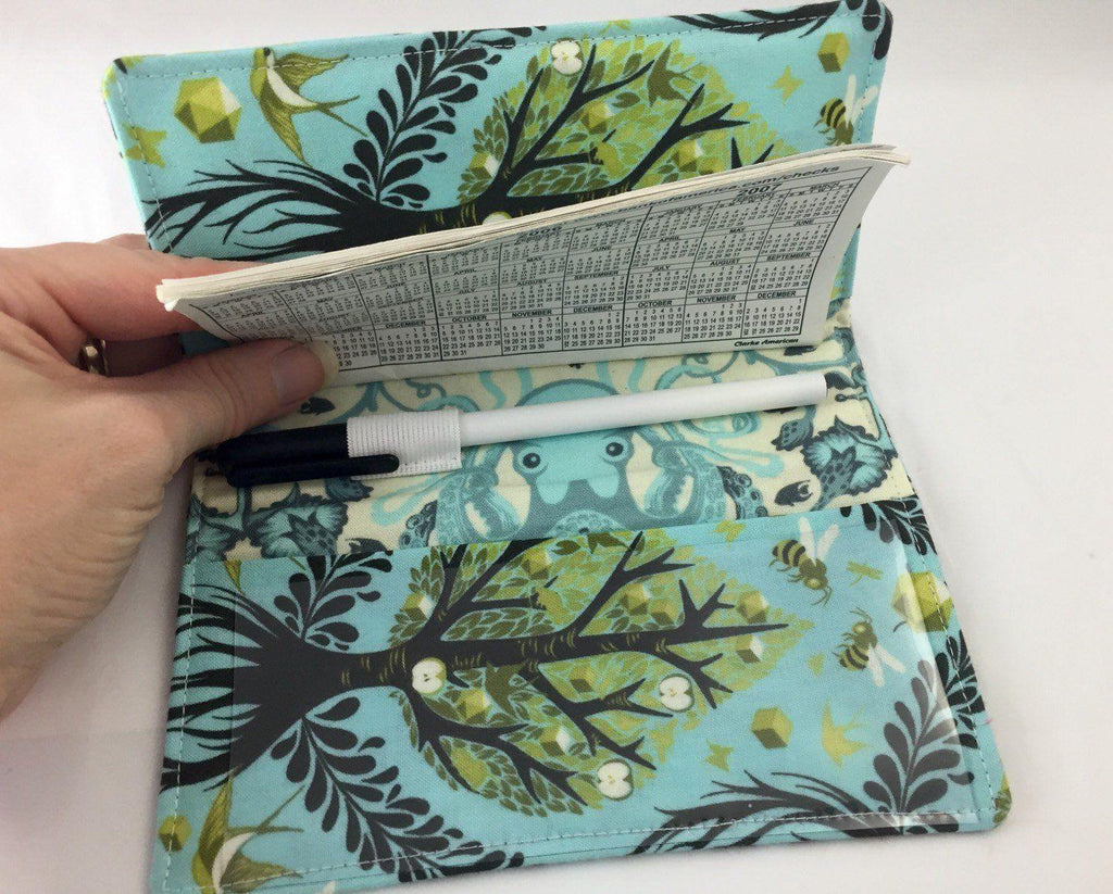 Duplicate Checkbook Cover, Tree of Life Check Book, Pen Holder, Blue - EcoHip Custom Designs