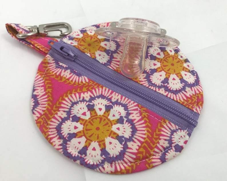 Earbud Case, Ear Bud Pouch, Lip Balm Cozy, Handmade, Floral, Bright Pink, Teacher's Gift - EcoHip Custom Designs