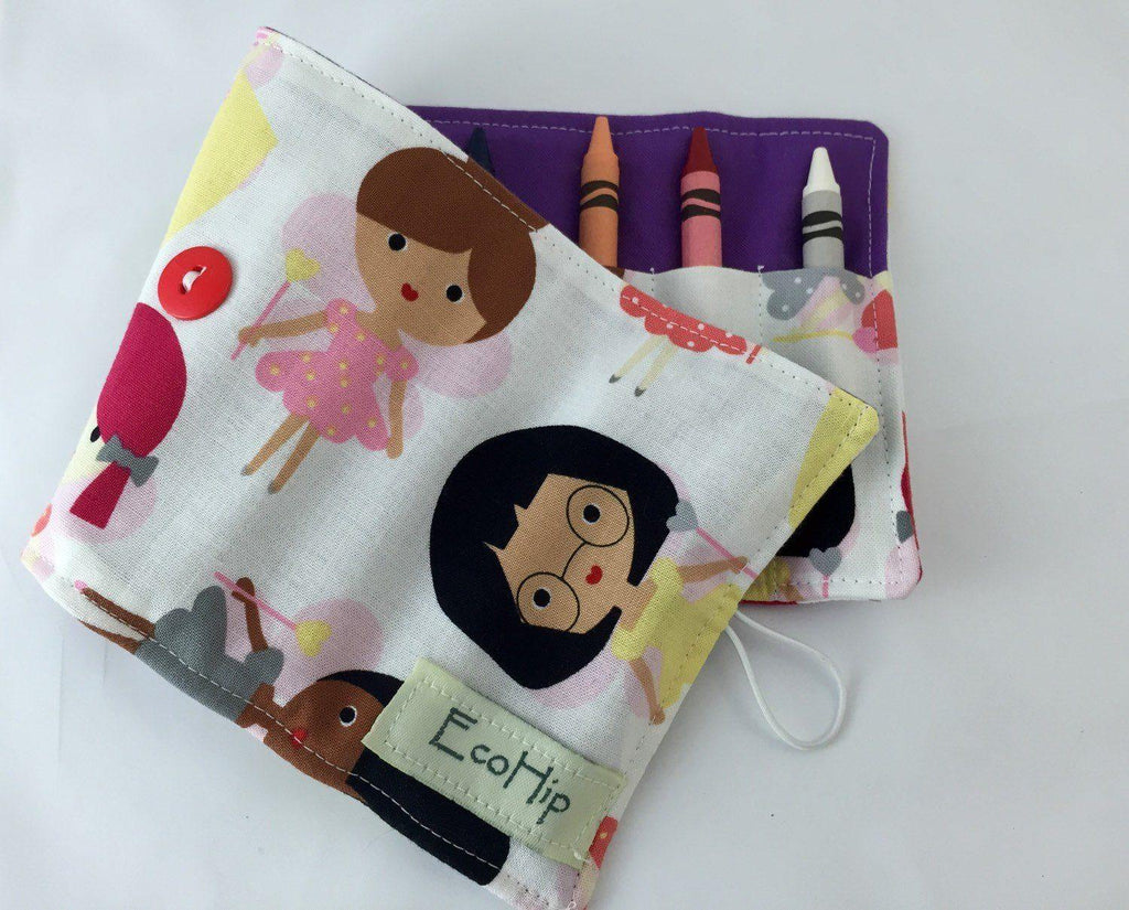 Fairy Crayon Roll, Toddler Travel Toy, Girl's Crayon Case, Diaper Purple Crayon Caddy - EcoHip Custom Designs