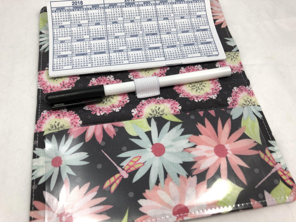 Gray Checkbook Cover, Duplicate Check Book Register, Pen Holder, Floral, Wallet - EcoHip Custom Designs