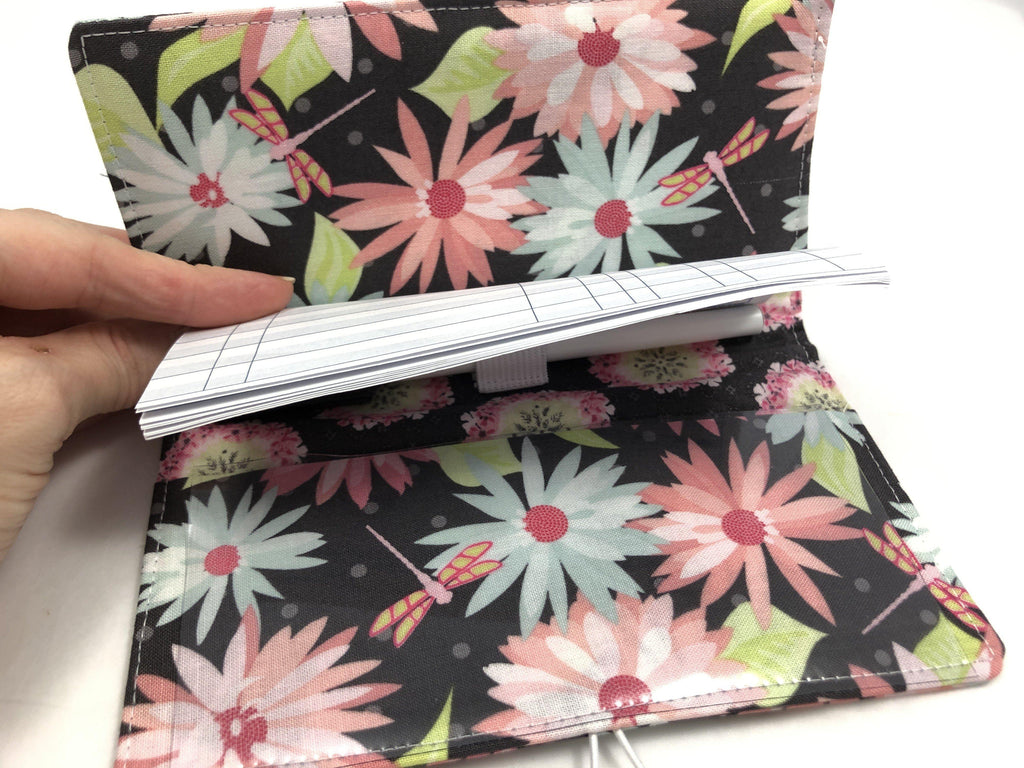 Gray Checkbook Cover, Duplicate Check Book Register, Pen Holder, Floral, Wallet - EcoHip Custom Designs
