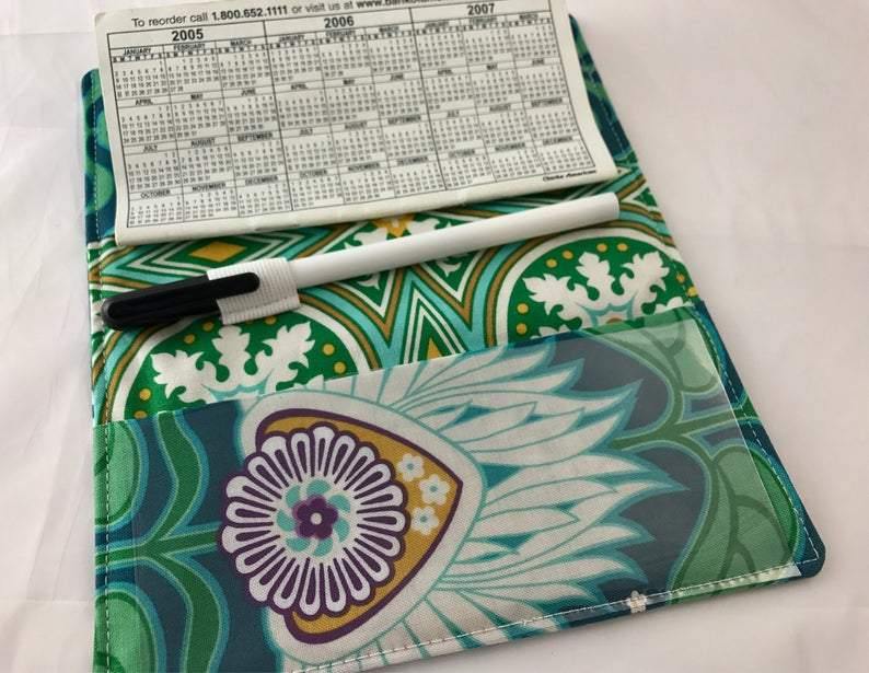 Green Checkbook Cover, Duplicate Checks, Pen Holder, Women's Checkbook - EcoHip Custom Designs