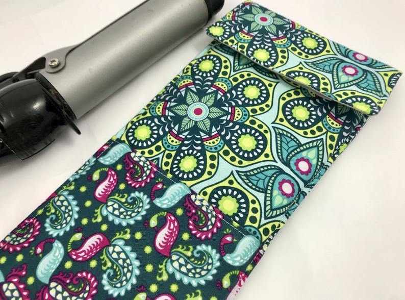Green Curling Iron Sleeve, Travel Flat Iron Case, Gift for Hairdresser - EcoHip Custom Designs