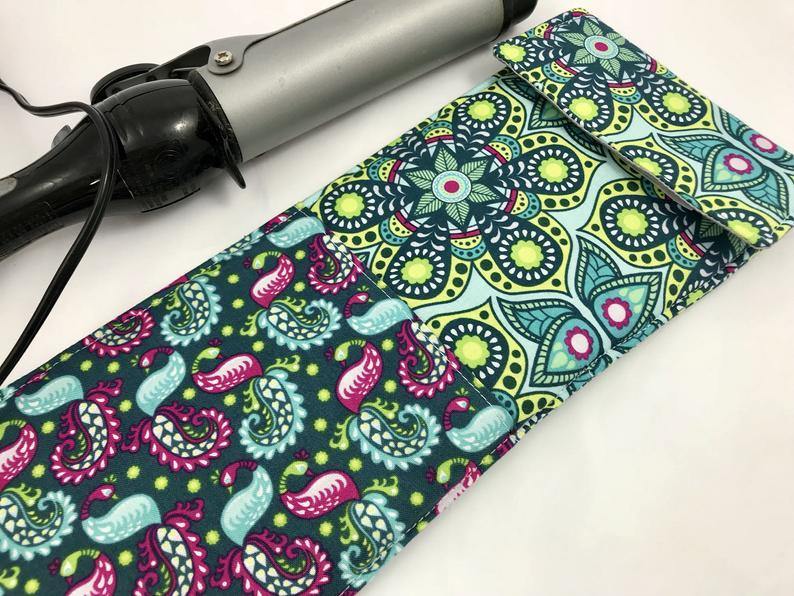 Green Curling Iron Sleeve, Travel Flat Iron Case, Gift for Hairdresser - EcoHip Custom Designs