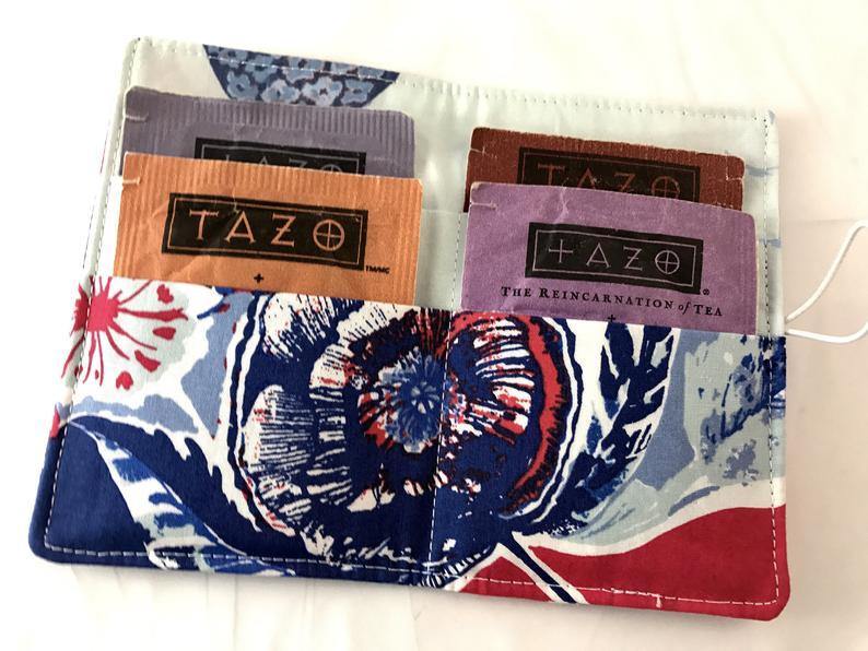 Red, Blue Tea Wallet, Gift Card Case, Teacher's Gift, Travel Teabag Case, Tea Lover - EcoHip Custom Designs