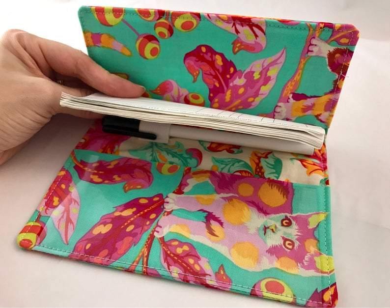 Kitty Cat Checkbook Cover, Women’s Duplicate Check Book, Pen Holder, Pink - EcoHip Custom Designs