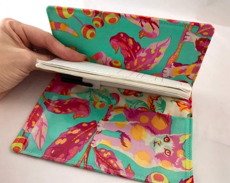 Kitty Cat Checkbook Cover, Women’s Duplicate Check Book, Pen Holder, Pink - EcoHip Custom Designs