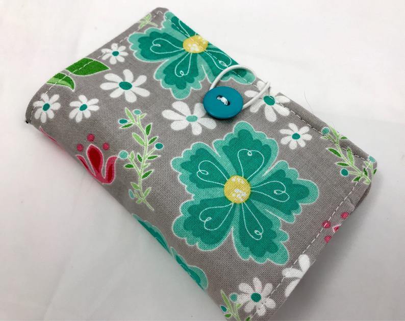 Gray Floral Teabag Wallet, Travel Tea Bag Case, Small Women's Wallet - EcoHip Custom Designs