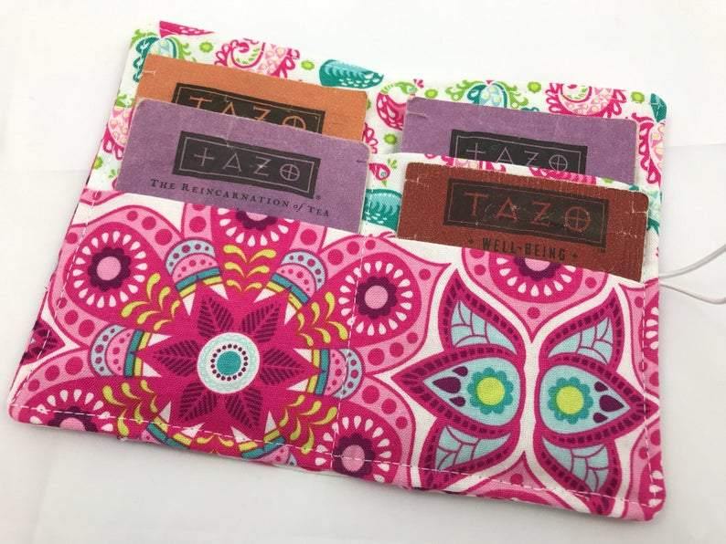 Pink Medallions, Travel Teabag Case, Business Card Holder, Paisley - EcoHip Custom Designs