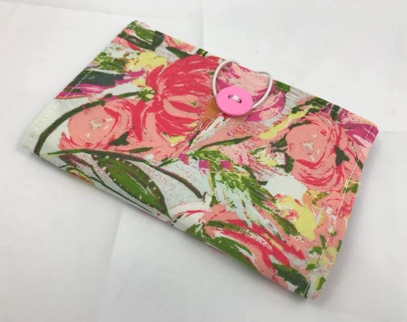 Pink Floral, Tea Bag Wallet, Travel Tea for Purse, Gift Card Case, Green - EcoHip Custom Designs