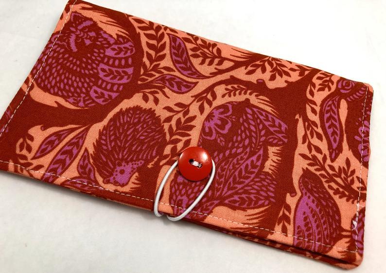Animal Checkbook Cover, Orange Duplicate Check Book, Pen Holder, Rabbit, Porcupine - EcoHip Custom Designs