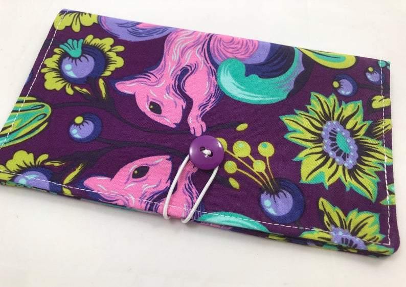 Squirrel Duplicate Checkbook Cover, Purple Checkbook Register, Pen Holder - EcoHip Custom Designs