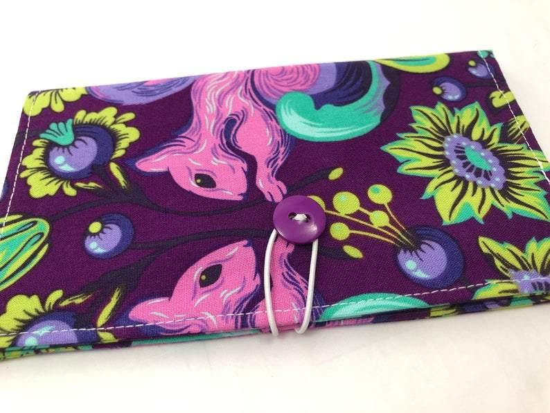 Squirrel Duplicate Checkbook Cover, Purple Checkbook Register, Pen Holder - EcoHip Custom Designs