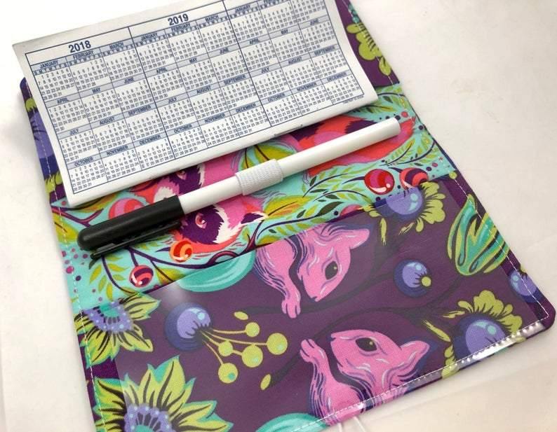 Squirrel Duplicate Checkbook Cover, Purple Checkbook Register, Pen Holder - EcoHip Custom Designs