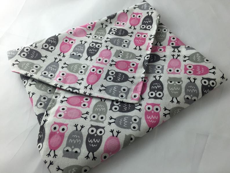 Pink Owls, Reusable Sandwich Bag , Gray Owl School Lunch, Sandwich Wrap - EcoHip Custom Designs