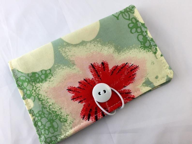Red Blooms, Travel Tea Bags for Purse, Teabag Cozy, Tea Wallet, Blue - EcoHip Custom Designs