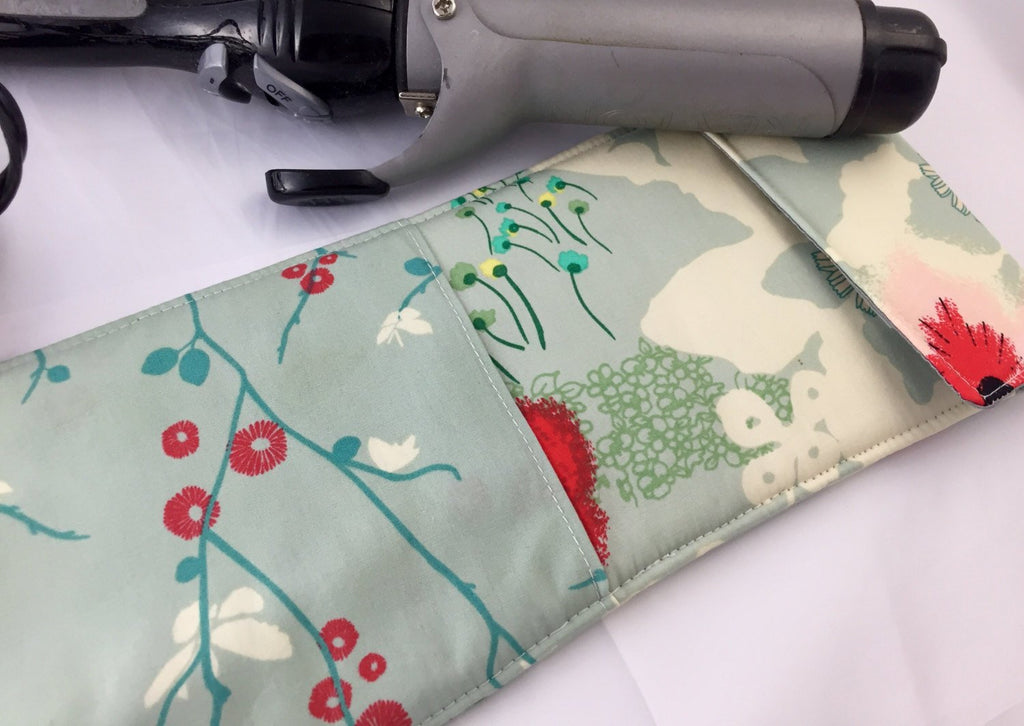 Blue Flat Iron Case, Travel Hair Straightener Holder, Floral Curling Iron Cover - EcoHip Custom Designs