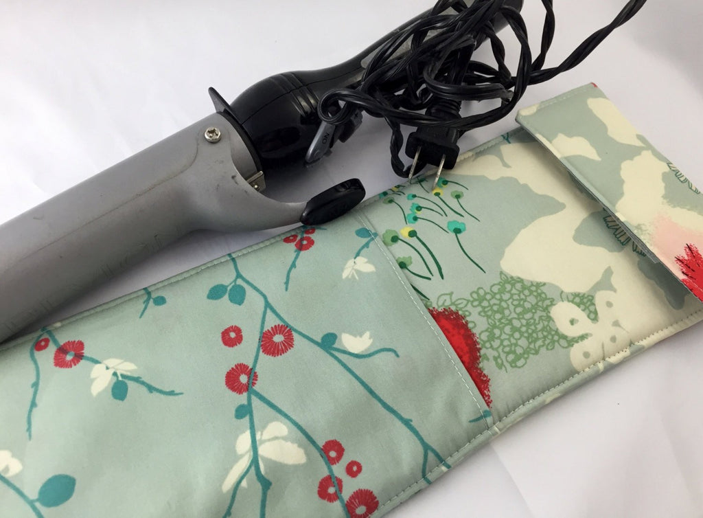 Blue Flat Iron Case, Travel Hair Straightener Holder, Floral Curling Iron Cover - EcoHip Custom Designs