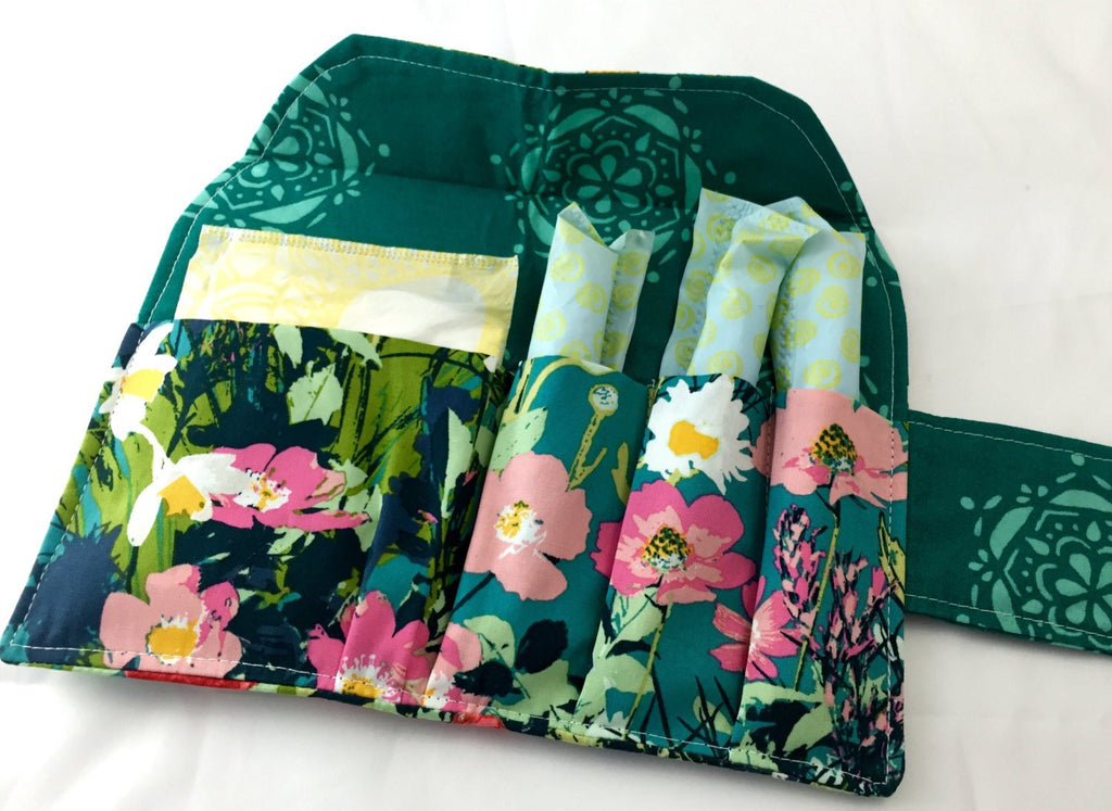 Green Sanitary Pad Holder, Teal Garden Tampon Wallet, Shark Week Bag - EcoHip Custom Designs