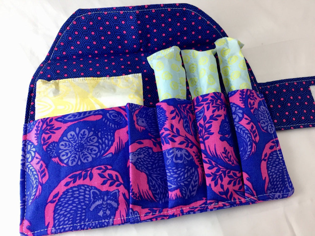 Blue Animals Tampon Case, Rabbit, Bear, Sanitary Pad Holder - EcoHip Custom Designs