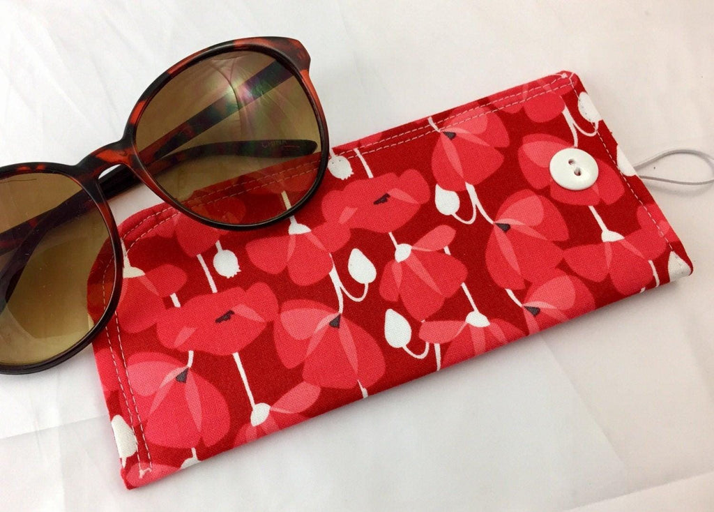 Fabric Eyeglass Case, Soft Sunglasses Case, Eye Glasses Sleeve, Eyeglass Pouch, Reading Glasses Case Holder - Desert Bloom Poppy in Red