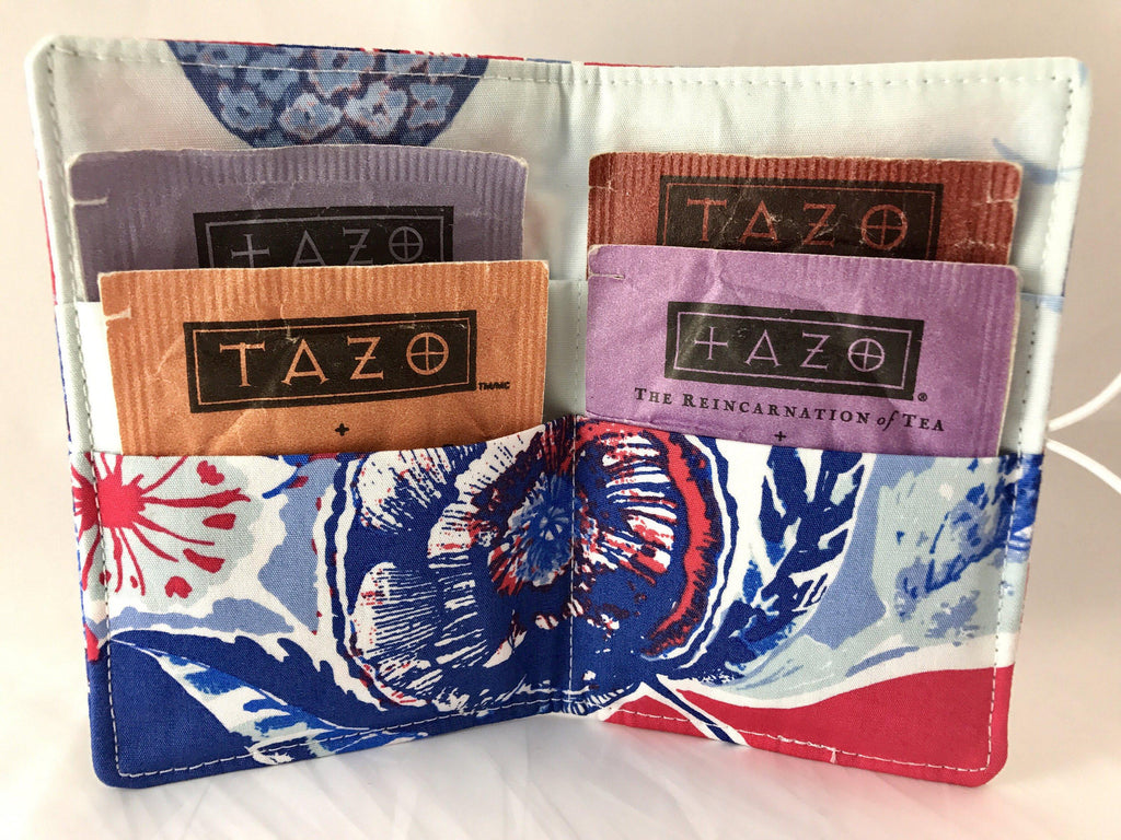 Red, Blue Tea Wallet, Gift Card Case, Teacher's Gift, Travel Teabag Case, Tea Lover - EcoHip Custom Designs
