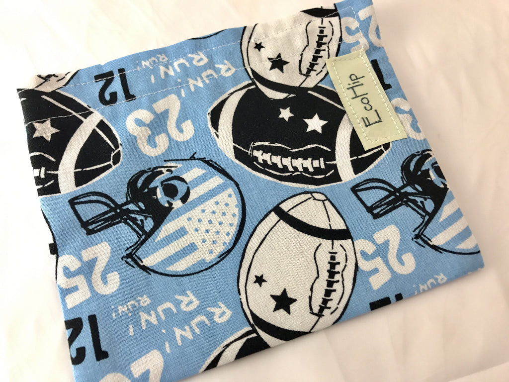Football Snack Bag, Blue Reusable Snack Bag, Sports School Lunch - EcoHip Custom Designs