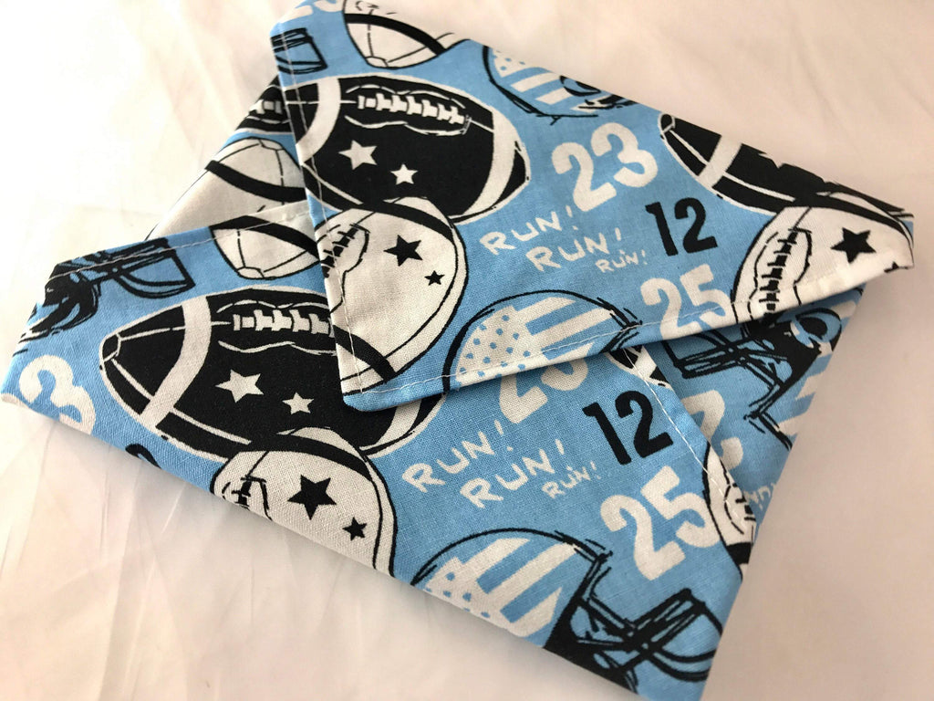 Football Sandwich Bag, Blue Sports Sandwich Mat, Reusable Lunch Napkin - EcoHip Custom Designs