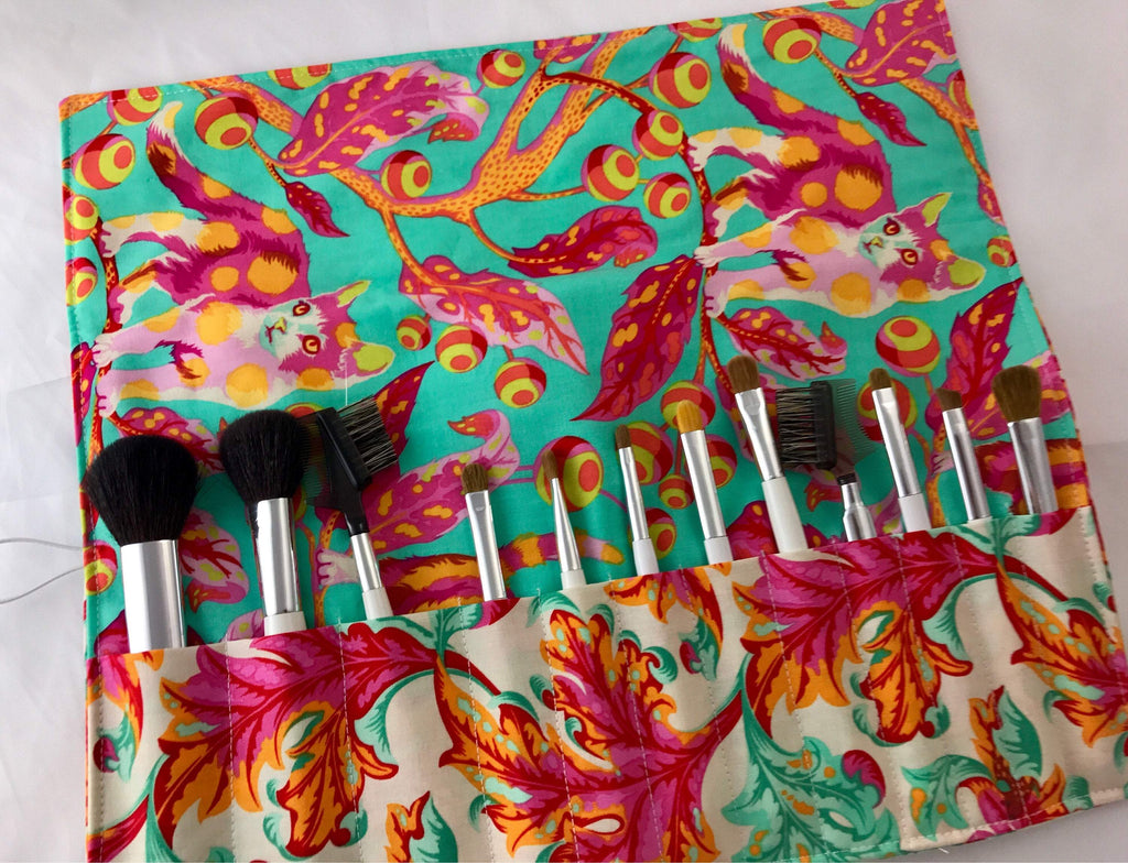 Pink Makeup Brush Case, Green Make Up Brush Holder, Travel Bag - EcoHip Custom Designs
